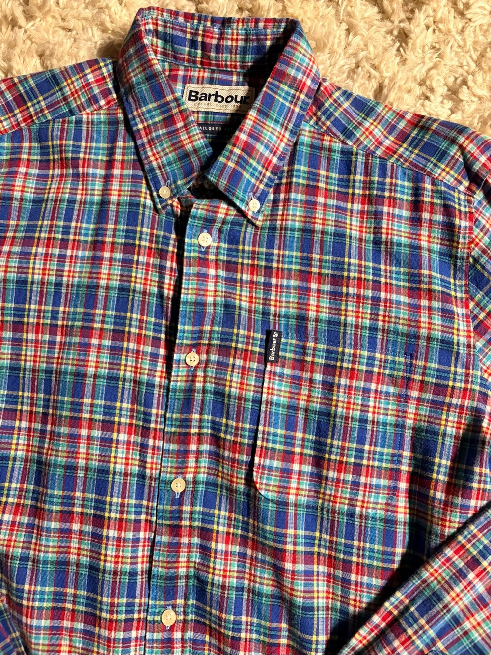 Barbour Men’s Size Small Flannel Shirt Collared Button Down Tailored Fit